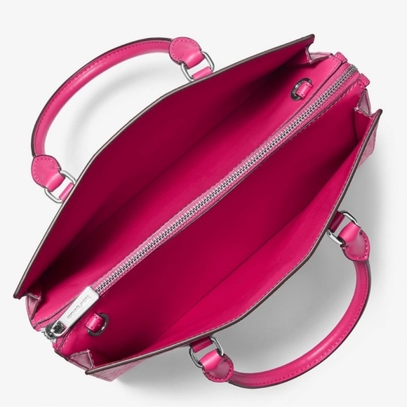 Michael Kors Sheila Medium Signature CZ Logo Satchel Crossbody Bag Dragonfruit - Picture 7 of 8